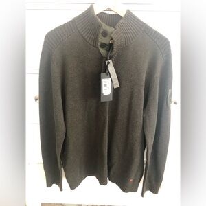 Strellson Men's Olive Green Ribbed Button-Neck Sweater